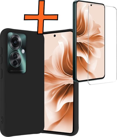 Hoes - Met Screenprotector - Geschikt voor OPPO Reno 11F - Sterk & Shockproof - Back Cover - Siliconen Case - Telefoon Hoes - Zwart