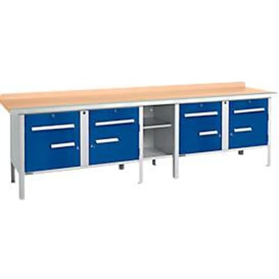 Schäfer Shop Select PWi 300-0, beuken multiplexplaat, met stalen rand, tot 750 kg, B 3000 x D 700 x H 840 mm, gentiaanblauw