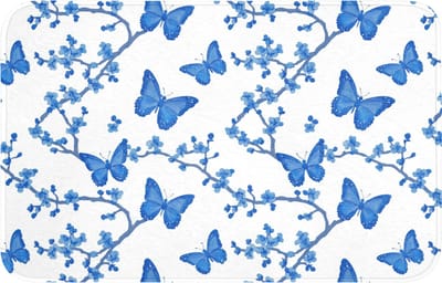 Badmat 80x50 cm - Antislip - Vlinder - Bloemen - Blauw - Badmatten voor badkamer - Badkamermat - Douchemat - Badkamer mat