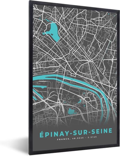 Fotolijst incl. Poster - Frankrijk – Épinay-sur-Seine – Stadskaart – Plattegrond – Kaart - 40x60 cm - Posterlijst
