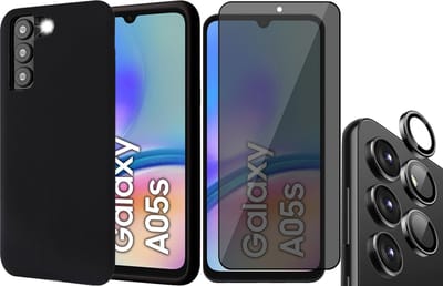 Hoesje geschikt voor Samsung Galaxy A05s - Privacy Screenprotector Volledig Dekkend Glas & Camera Protector - Mat Back Case Zwart