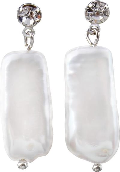 Zoetwater parel oorbellen Bling Pearl Rectangle White - oorsteker - echte parels - wit - stras steen - sieraden zakje - parel oorbellen dames - parel oorknopjes