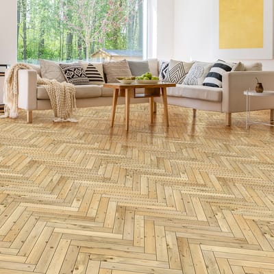 Antislip vloerstickers met beschermlaag - Imitatie van licht houten chevron parketvloer - 1 sticker van 60x100 cm