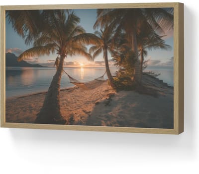 Wandlamp 60x40 cm - Oplaadbaar - Palmbomen - Hangmat - Strand - Zonsondergang - Wandlampen binnen woonkamer - Slaapkamer lamp - Decoratieve nachtlamp - Vloerlamp draadloos