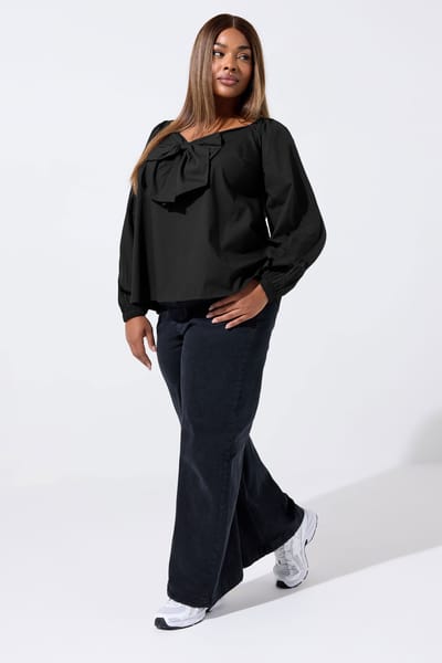 Limited Collection Zwarte Poplin Top Met Strik Aan De Voorkant Size 42