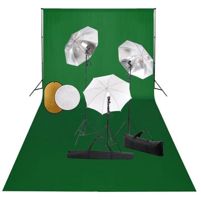 vidaXL - Fotostudioset - met - lampen, - paraplu's, - achtergrond - en - reflector