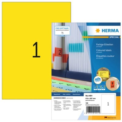 Herma gekl. etik. geel 210x297 100 vel DIN A4 100 stuks 4401