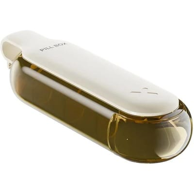 2-in-1 Draagbare Pillennemer Verwijderaar Met Medicijndoos Huishoudelijke Gadgets Tabletten Pillen Hulpstuk Pillendispenser beige