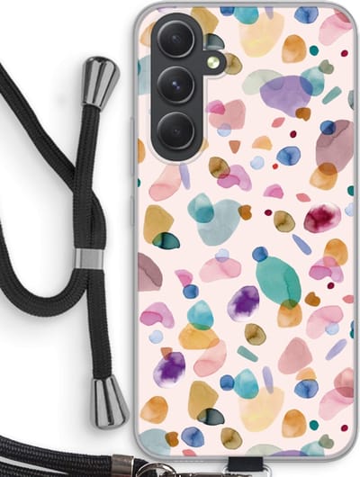 Case Company® - Hoesje met koord geschikt voor Samsung Galaxy A54 hoesje met Koord - Terrazzo Memphis - Telefoonhoesje met Zwart Koord - Bescherming aan alle Kanten en Over de Schermrand