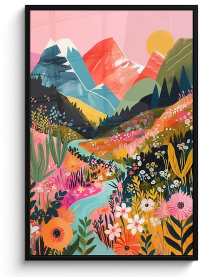 Poster in lijst - Fotolijst 80x120 cm - Posters - Rivier - Diepte - Bloemen - Posterlijst zwart - Decoratie - Wanddecoratie woonkamer - Muurdecoratie slaapkamer
