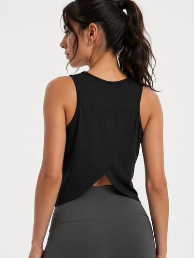 SparkNine Breezefit tanktop - open rug design - L - zwart - luchtig & ademend - crop fit - rekbaar & ademend - split back