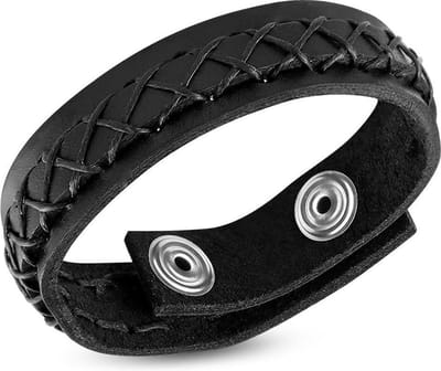Amanto Armband Ferre C - Leer - 316L Staal - 14mm - 21-23cm