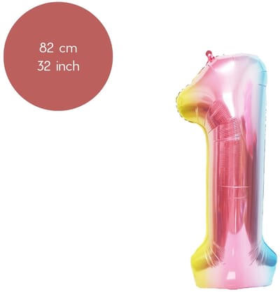 Fienosa Cijfer Ballonnen nummer 1 - Regenboog kleuren - 82 cm - 10 - 11 - 21 - 31 - 41 - 51 - 61 - 71 - 81 - 91 - Leeftijd verjaardag - Verjaardagsballon - Verjaardag