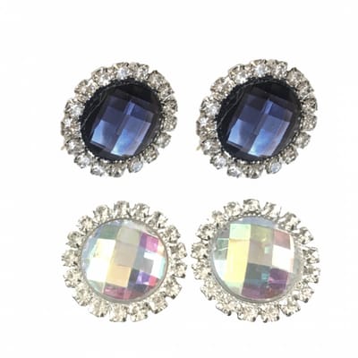 2 Paar Clip oorbellen Paars/Blauw Multi Rond 2 cm