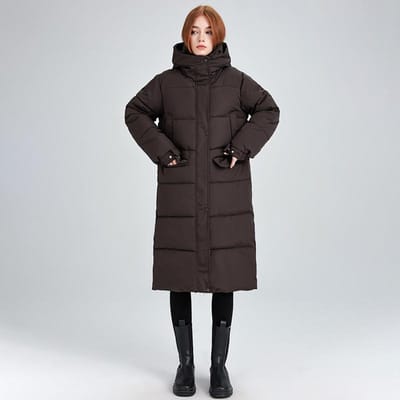 Manteau en duvet à capuche extra long pour femme, parka d'hiver oversize M brun foncé