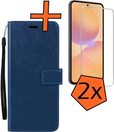 Hoes - Met 2x Screenprotector - Geschikt voor Samsung Galaxy A36 - Luxe Pasjeshouder - Bookcase Portemonee - Flip Case - Kunstleer Book Case - Flipcase Hoes - Book Cover - Walletcase - PortemonneeHoes - Donkerblauw