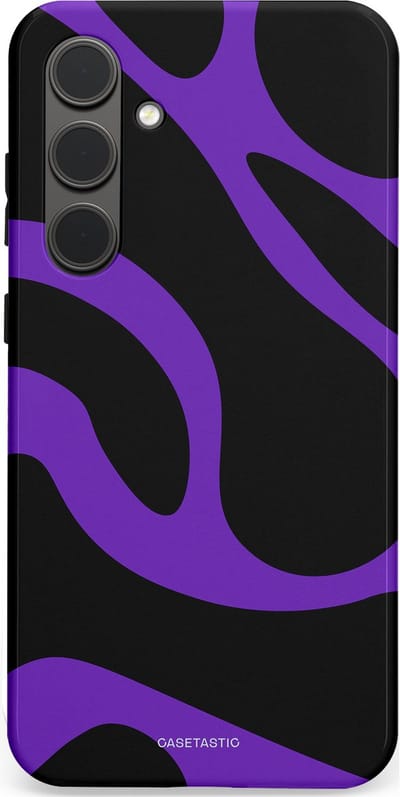 Casetastic Hoesje Geschikt voor Samsung S24 Plus - Stijlvolle Beschermende Duo-layer Case - Golven van Paars en Zwart