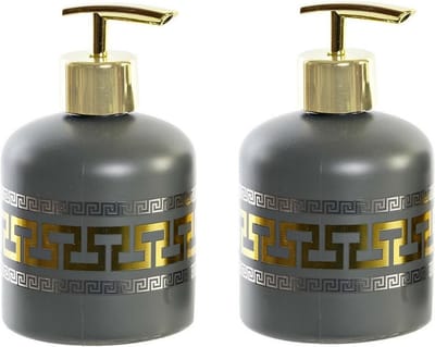 Items Zeeppompje/dispenser - 2x stuks - glas - grijs/goud - 8 x 14 cm