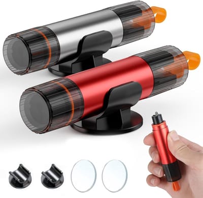 Veiligheidshamer-veiligheidshamer auto- Autoaccessoires- Veilig onderweg-2-pack ruitenbreker gordelsnijder - met 2 voetjes en 2 testglazen-Verbeterde versie - rood/grijs