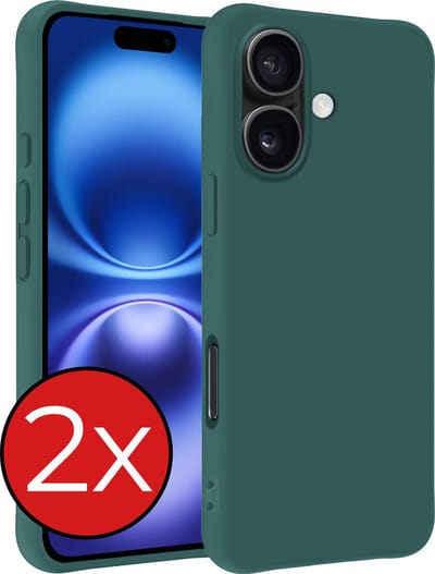 Hoesje - 2 Stuks - Geschikt voor Apple iPhone 16 - Sterk & Shockproof - Telefoonhoes - Back Cover - Case Siliconen - Telefoon Hoes - Donkergroen