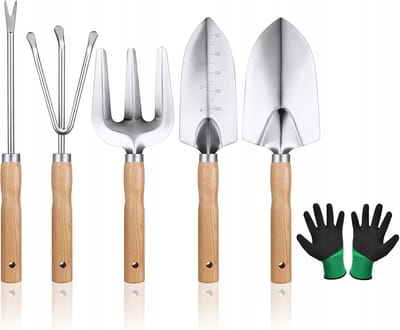 tuingereedschapset 6 stuks - ergonomische handgrepen - inclusief handschoenen - ideaal voor tuinonderhoud - SnelShoppen