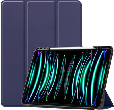 Hoesje Geschikt voor Apple iPad Pro (2022) - 11 inch - 4e generatie - Dun & Stevig - Trifold Bookcase - Hard Cover Case - Met Uitsparing Geschikt voor Apple Pencil - Hardcover Book - Tablet Hoes - Donkerblauw