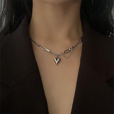 925 Sterling Zilveren Link Chain Hart Charm Hangende Ketting Voor Vrouwen Meisjes Partij Sieraden Choker Kraag Dz802 brown