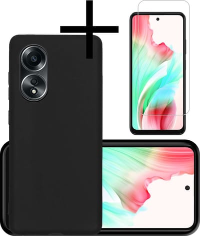 Hoesje - Met Screenprotector - Geschikt voor OPPO A58 - Sterk & Shockproof - Back Cover - Siliconen Case - Telefoon Hoes - Zwart
