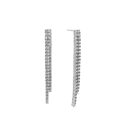 New Bling 9NB-1279 Zilveren Oorbellen met Zirkonia Steentjes - 55mm Lang - 2,7mm Breed - Zirkonia - Oorbellen - Rhodium - Zilver
