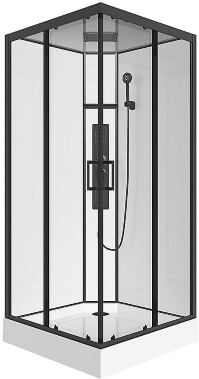 Vente-unique Vierkante douchecabine met massagestralen – Matzwart en wit – L90 x B90 x H215 cm – TANITO