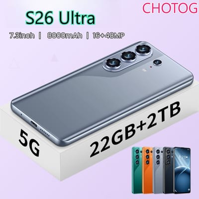 CHOTOG 22GB+2TB Mobiele Telefoons S26 Ultra 7.3 HD Mobiele Telefoon Android 15 5G 7800mAh Smartphone Octa Core Ontgrendeld Dual SIM 16+48MP Camera