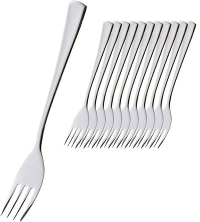 Set van 10 roestvrijstalen dinervorken van 18,5 cm lang, steakvorken, bestek