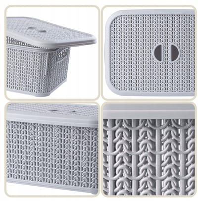 KADAX Opbergmand met deksel 6 liter opbergkist van kunststof rechthoekige mand voor opslag badkamer keuken kinderkamer opbergdoos grijs set van 2 29 x 20 x 12 5 cm
