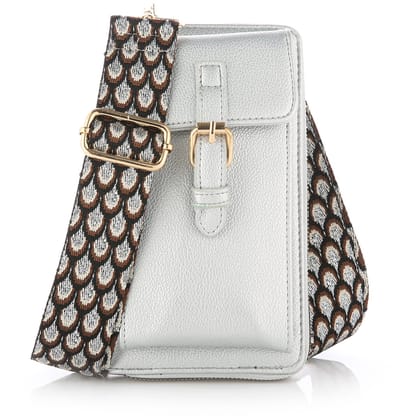 Ultiluxe® Telefoontasje - Zilver - Met 2 schouderbanden - Crossbody tas voor dames - 20 x 11 x 7 cm - Schoudertas, portemonnee, handtas - Gouden hardware - Schouderriem verwijderbaar - Bag strap - Tas hengsel