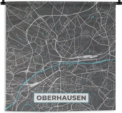 Wandkleed - Wanddoek - Stadskaart – Kaart – Oberhausen – Blauw – Duitsland – Plattegrond - 180x180 cm - Wandtapijt