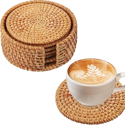 BukkitBow - Luxe Set van Rotan Onderzetters - Natuurlijke Woondecoratie en Tafelaccessoires - Stijlvolle Woonaccessoire en Cadeau Idee