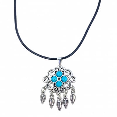 ketting Turquoise hangertjes Zilverkleur- 45 cm - Charme Bijoux