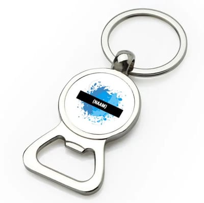 Akyol - blauwe verfvlek met eigen naam flesopener - Kunst - kunstenaars/kunstenaressen - verjaardag - mensen die houden van verven - cadeau - kado - geschenk - gift - 9 bij 3 cm
