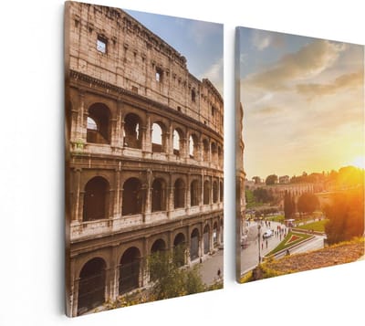 Artaza Canvas Schilderij Tweeluik Colosseum bij Zonsondergang in Italïe - 80x60 - Foto Op Canvas - Canvas Print