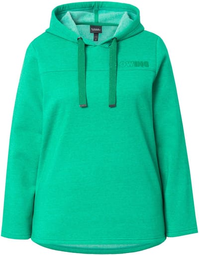 Ulla Popken - Dames - Sweatshirt schriftprint classic capuchon lange mouwen - Mosgroen - Maat 42+