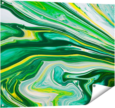Gards Tuinposter Abstracte Kunst - Groen met Gele Verf - 100x80 cm - Tuindoek - Tuindecoratie - Wanddecoratie buiten - Tuinschilderij