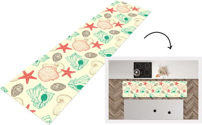 Keukenloper - Loper keuken - Schelpen - Zeester - Strand - Vintage - Patroon - 200x50 cm - Keukenloper vinyl