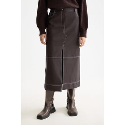 Scotch & Soda Faux Leather Midi Skirt With Front Slit Chocolate Plum Taglia: XS | Gonne di pelle Outlet | Donna | Marrone