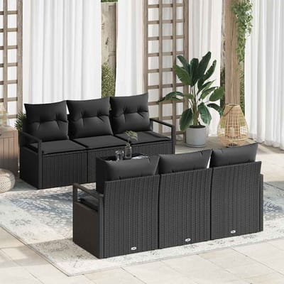 vidaXL Bankstel 7 st 6-Aantal zitplaatsen Zwart poly rattan