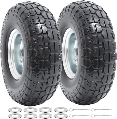 Massieve 10 inch Banden voor Steekwagens en Kruiwagens - 4.10/3.5-4 Wielen met Dubbel Verzegelde Lagers, 2 Stuks