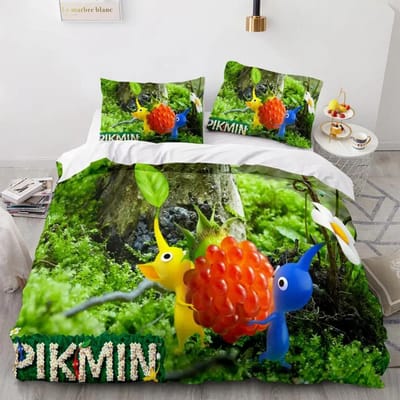 Cartoon Game Pikmin Beddengoed Set Jongens Meisjes Twin Queen Size Dekbedovertrek Kussensloop Bed Kinderen Volwassene Mode Huis Textiel EU single(135x200cm)