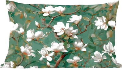 Sierkussens - Kussentjes Woonkamer - 60x40 cm - Bloemen - Takken - Wit - Klassiek