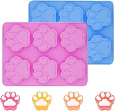 2 Stuks Siliconen Mallen voor Hondenpoot Chocolade, Antikleef Bakmallen voor Chocolade en Jelly, Geschikt voor Bakken en Decoratie (Roze + Blauw)