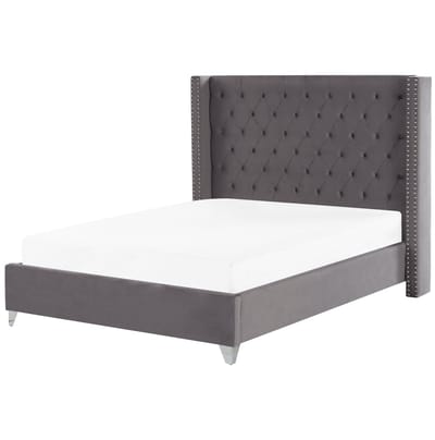 LUBBON - Tweepersoonsbed - Grijs - 160 x 200 cm - Fluweel