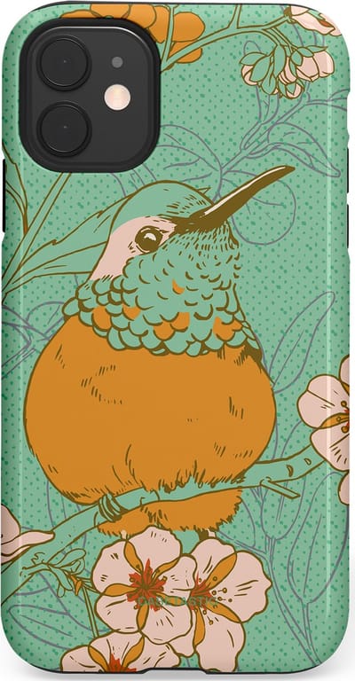 Casetastic hoesje geschikt voor Apple iPhone 11 - Dubbellaagse bescherming - Bloesem Kolibrie - Fashion Case - Mintgroen Okergeel Zand